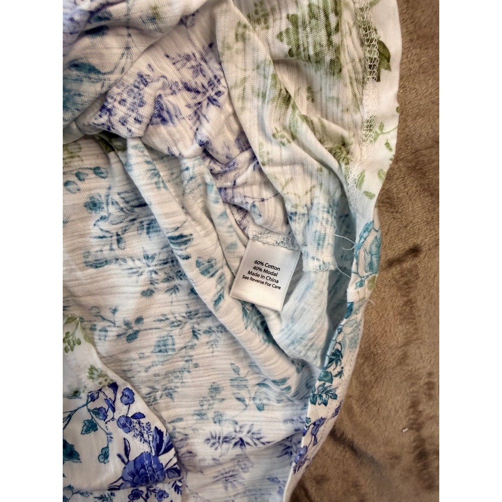 Blue Sol Petite Lora Floral Patchwork Short Sleeve Top Blue Green Size L - Picture 4 of 5